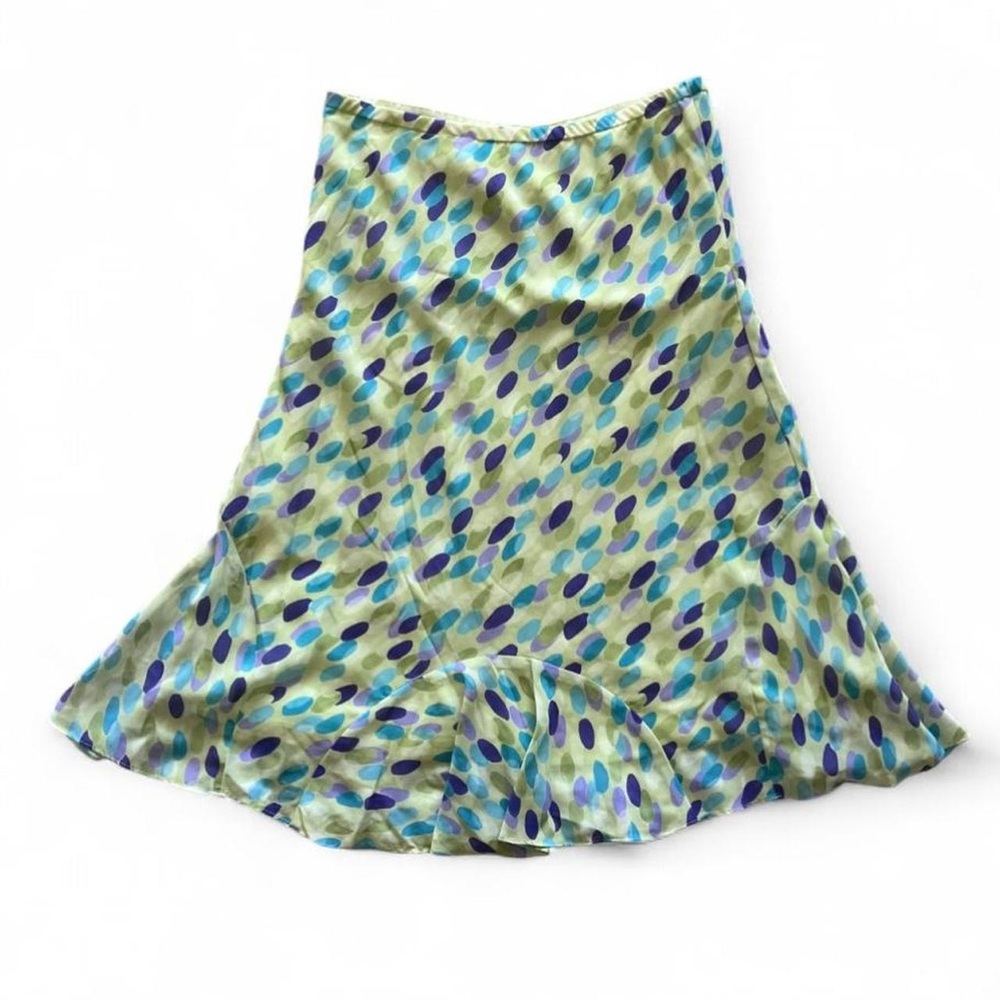 Y2K Dressbarn Lime Green & Blue Polka Dot Midi Skirt